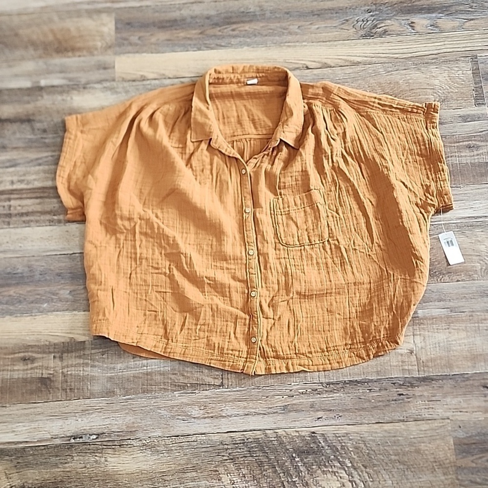 NWT Old Navy Button Down Oversized Cropped Shirt Sz XL